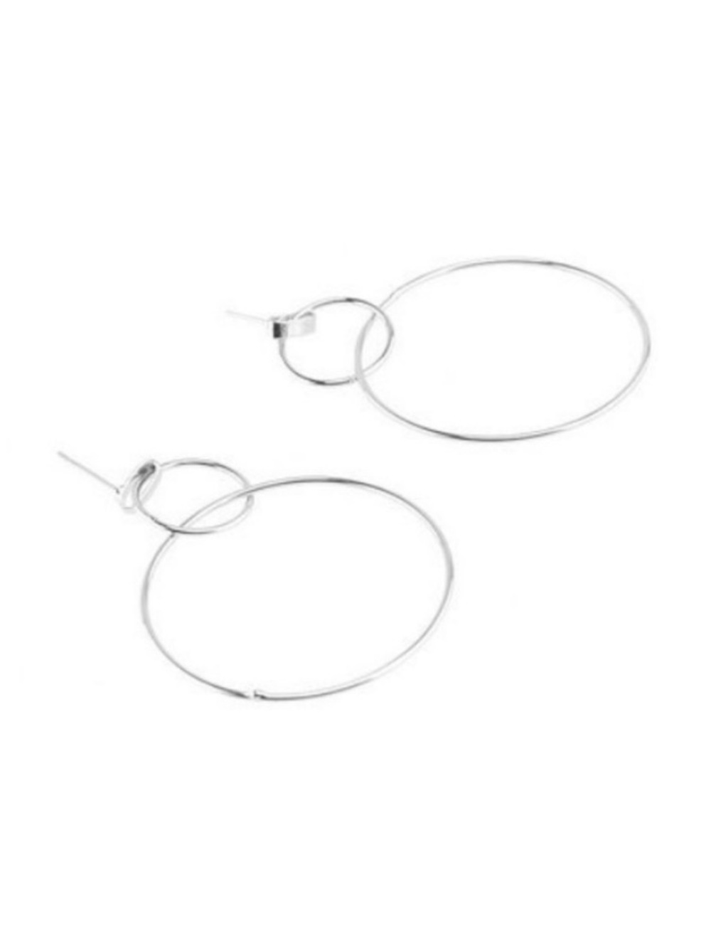BOUTIQUE Silver Double Hoop Dangle Drop Statement Earrings - Picture 2 of 4